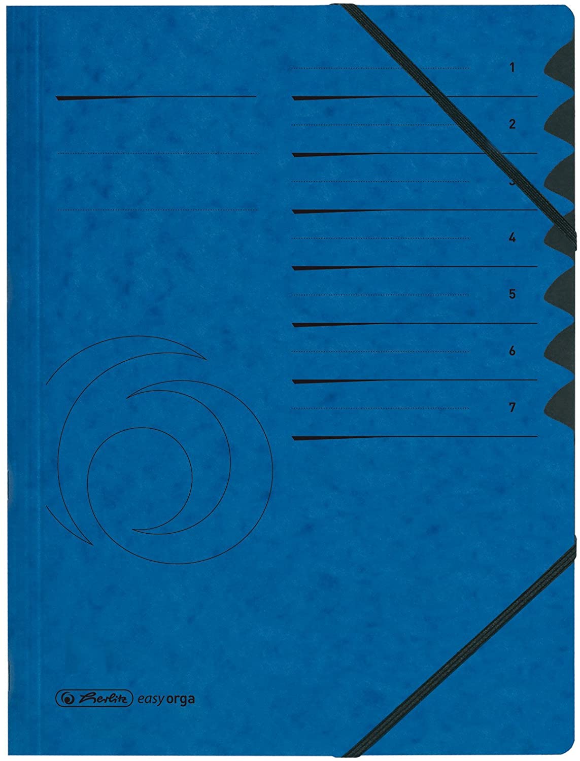 Herlitz Colorspan Part File Manilla Elasticated with Index Tabs 7-Part A4 Blue Ref 10843050, 1-7