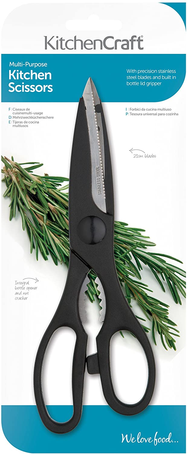 KitchenCraft Kitchen Scissors with Bottle Opener, Stainless Steel, Multi Purpose Shears 21 cm (8.3''), Black - Image 2