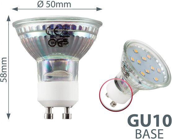 B.Kt - Set of 10 LED 3W GU10 Light Bulbs, Warm White 250lm - Image 3
