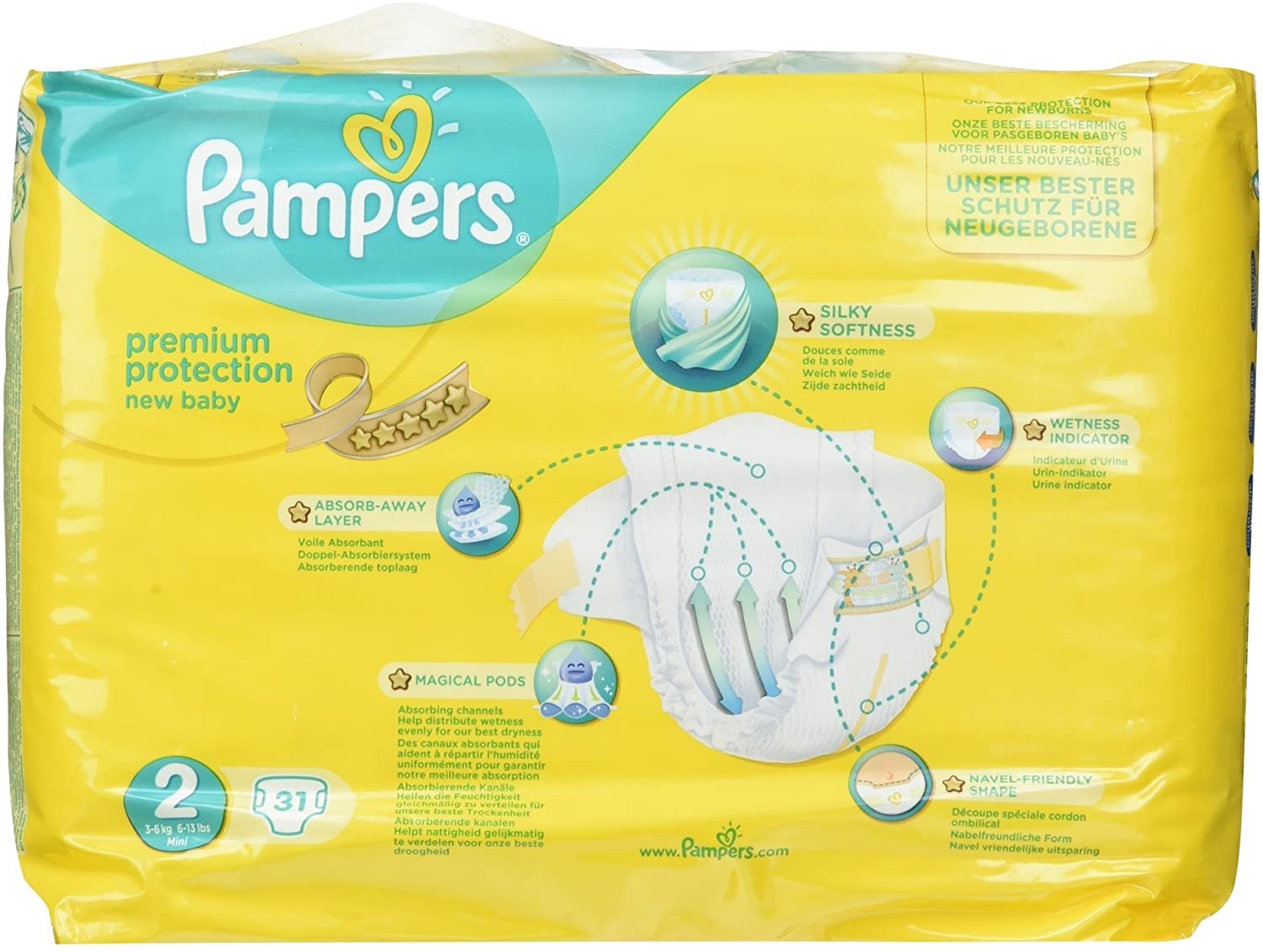 Pampers Diapers Premium Protection, 647.19 g, White, Taille 2 (31 Unité) - Image 3