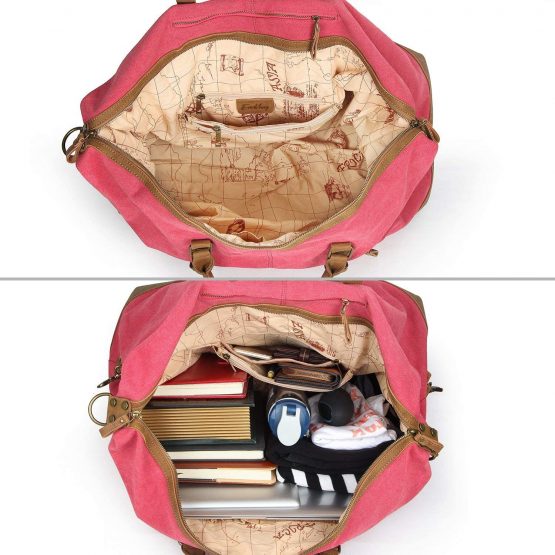 EverVanz Oversized Holdall Travel Duffel, Canvas Leather Trim Tote Unisex Shoulder Satchel, Portable Cabin Weekend Bag Handbag for Men and Women - Image 3