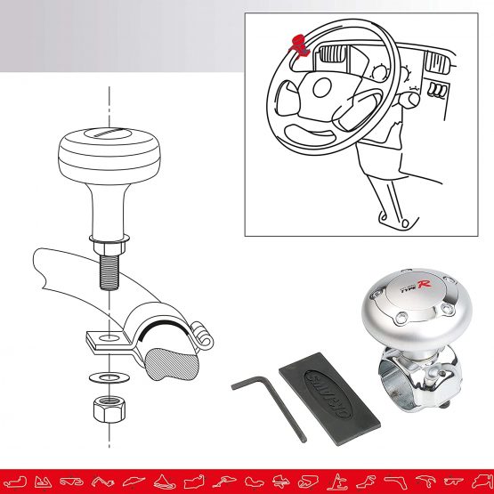 Race Sport 2707096 Type R Aluminium Chrome Car Steering Wheel Aid Knob Power Handle - Image 3