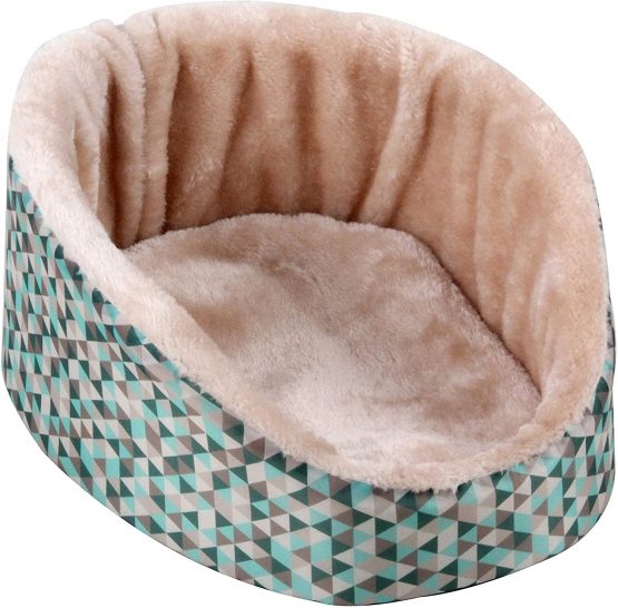 Dehner Small animal cuddly bed, velvet, approx. 31 x 25 x 13 cm, nylon/plush, pink/turquoise/grey
