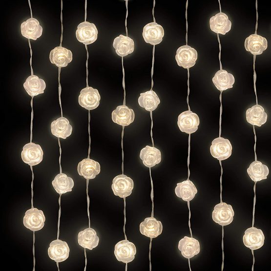 Anika 20 Acrylic White Roses with Warm Battery Operated Timer LED String Lights - Image 2