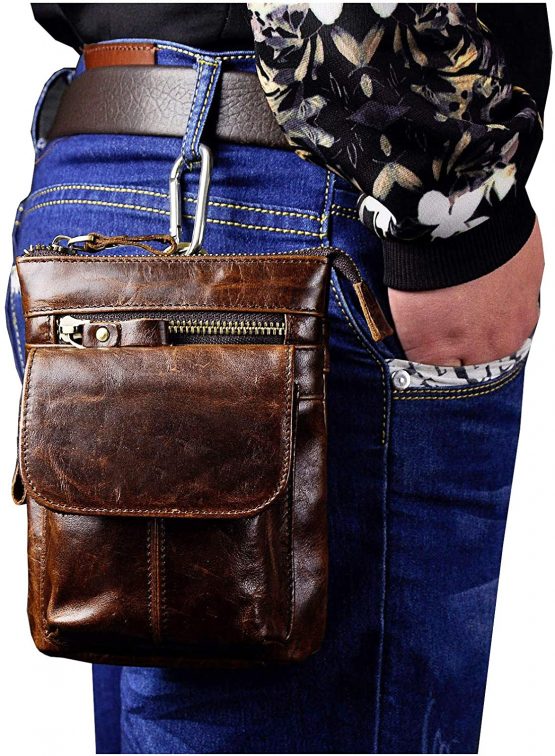 Le'aokuu Men Quality Leather Small Travel Outdoor Hip Bum Fanny Belt Waist Pack Satchel Messenger Bag Phone Pouch 611-18 - Image 4