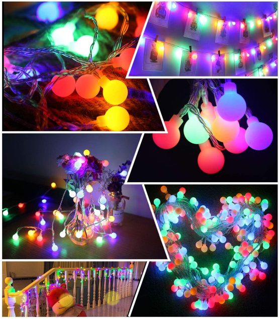 Globe Fairy Lights -[Remote & Timer] Afufu 33ft/13M 100 LEDs Coloured String Lights with Mains Powered, RGB IP65 Waterproof 8 Modes Balls Lights Decorative for Garden Patio Party Wedding, Extendable - Image 4