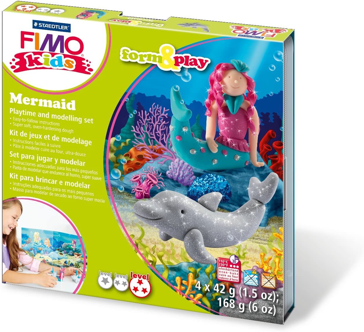 Staedtler 8034 12 LY Fimo Kids Shape & Play Set Mermaid (Super Soft, Oven Hardening Clay, Easy Instructions, Resealable Box