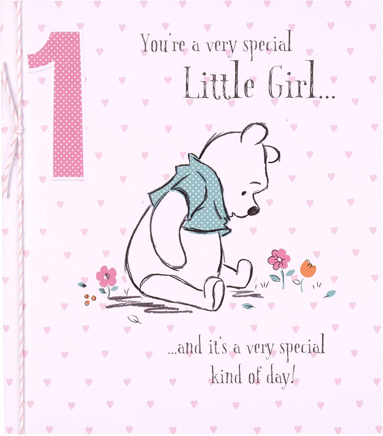 Hallmark Age 1 Birthday Card for Little Girl - Winnie-The-Pooh Design, 1st Birthday Pink Bear, 18 cm by 16 cm