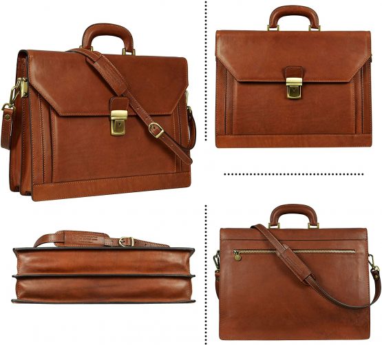 Leather Briefcase Shoulder Laptop Bag Business Attache Large Light Brown - Time Resistance - Image 3