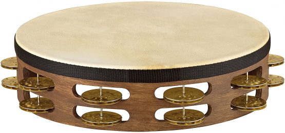 Meinl TAH2V-WB 10 inch Double Row Vintage Goat Skin Wood Tambourine with Hammered Brass Jingles - Walnut Brown