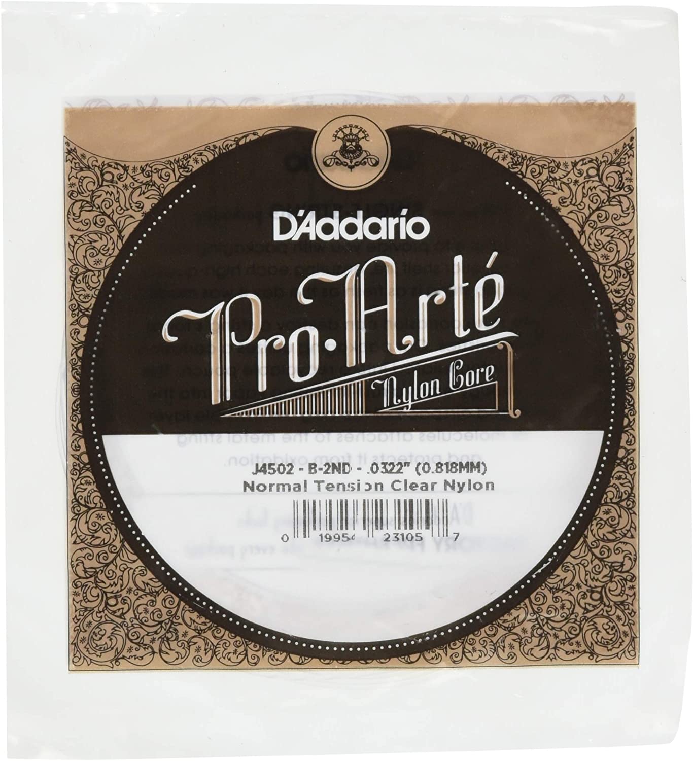 D'Addario J4502 Pro-Arte Nylon Normal Tension Single Second String for Classical Guitar, Nylon Classical