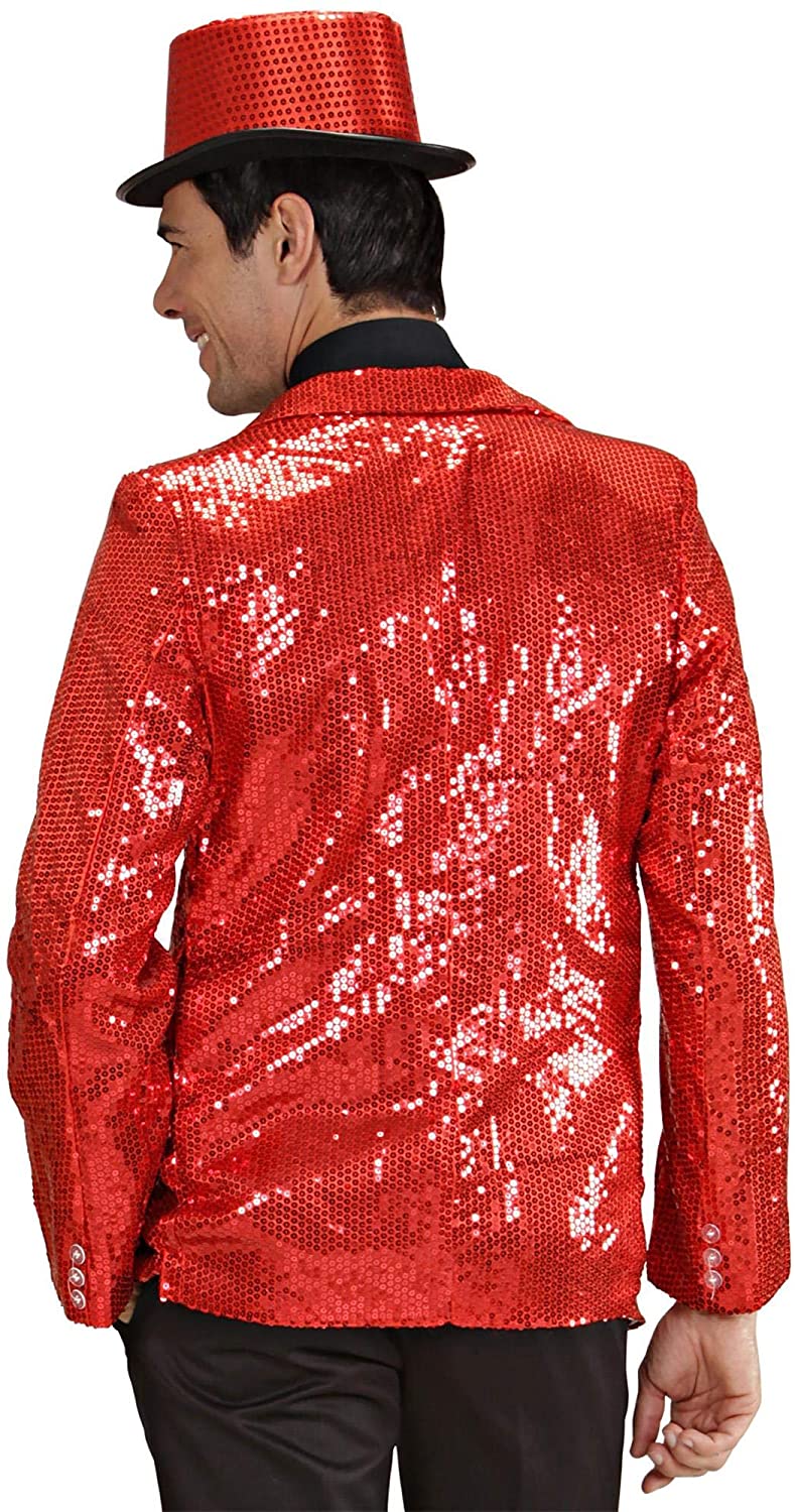 Mens Red Sequin Jacket Costume Extra Large UK 46" for 80s Fancy Dress, XL - Image 4