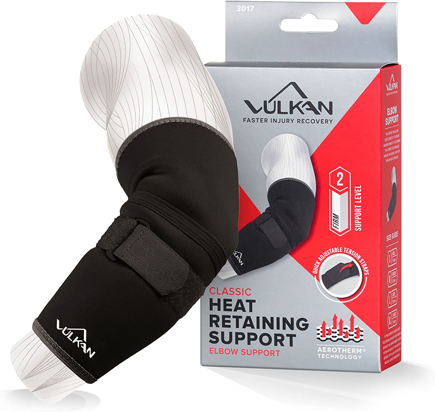 VULKAN Elbow Support, Classic Tennis Elbow Support with Strap, Large, New Style, Compression Sleeve, for Injured Weak