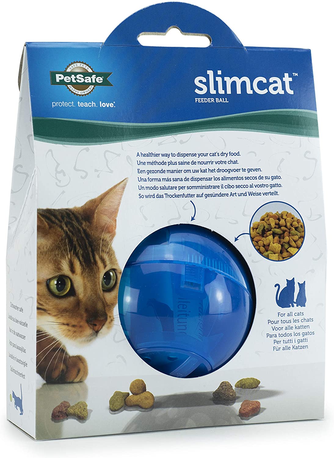 PetSafe SlimCat FoodDispensing Cat Toy Blue, Treat Toy, Interactive Food Dispenser, Activity