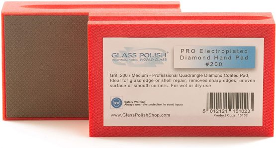 GLASS POLISH 15102| Diamond Hand Pad, Hand-Held Sanding Block for Grinding, polishing, Sharp Edges | Grit 200