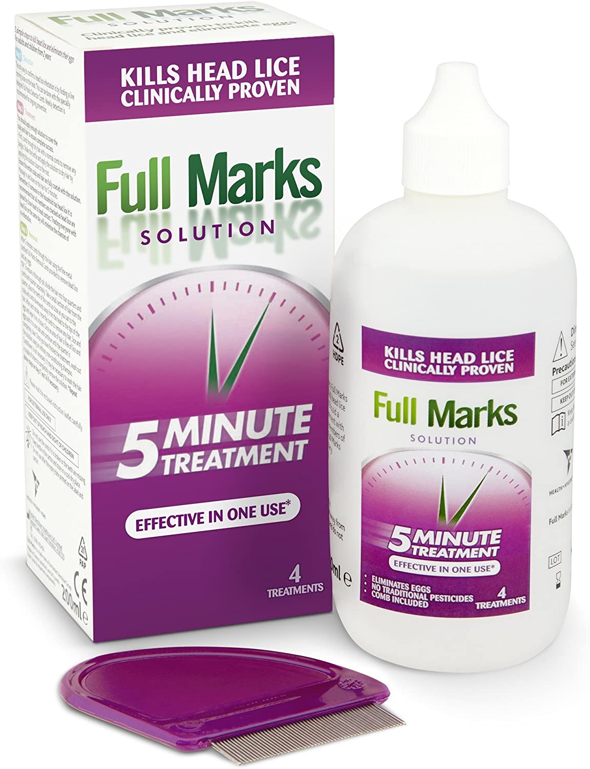 Full Marks 200ml Head Lice Solution, Simple 5-Minute Formula, Eliminates Lice & Eggs, Includes Comb - Image 2