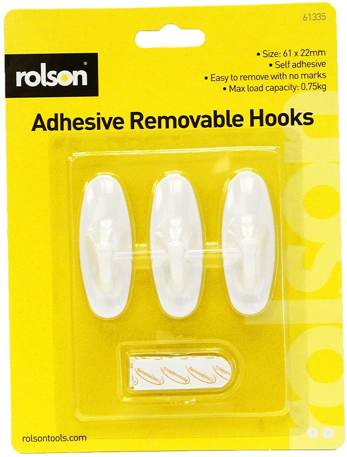 Rolson 61335 3Pc Removable Adhesive Hook, Black, 3 Pieces