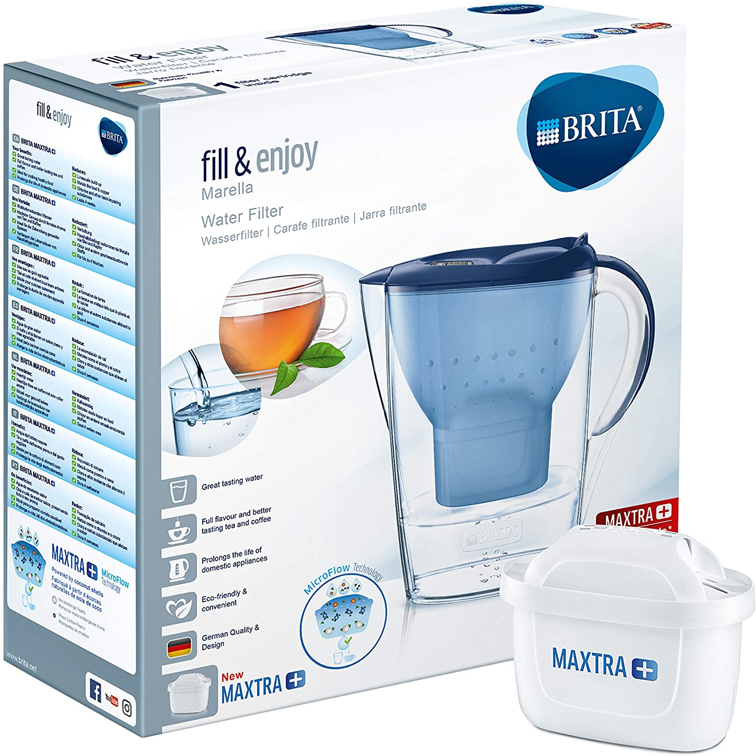 BRITA S0591 Marella Fridge water filter jug for reduction of chlorine limescale and impuities, Blue, 2.4L - Image 2