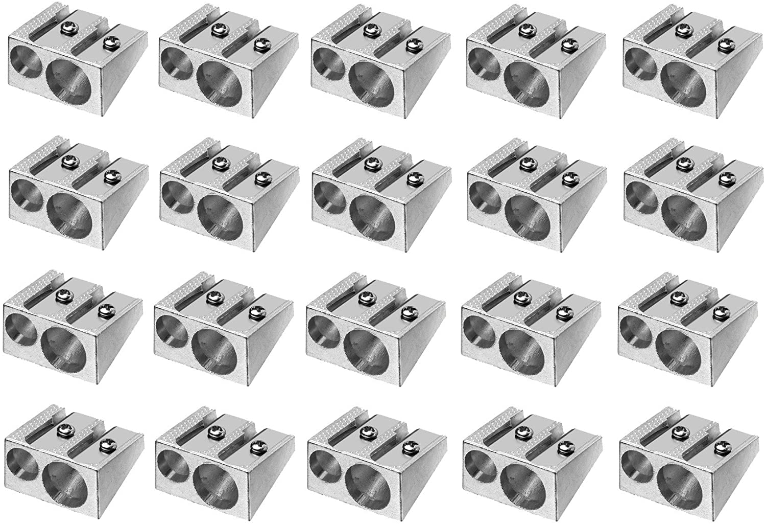 Westcott 14212 00 I Double Metal Pencil Sharpener Wedge Shape, Pack of 20, Silver - Image 2