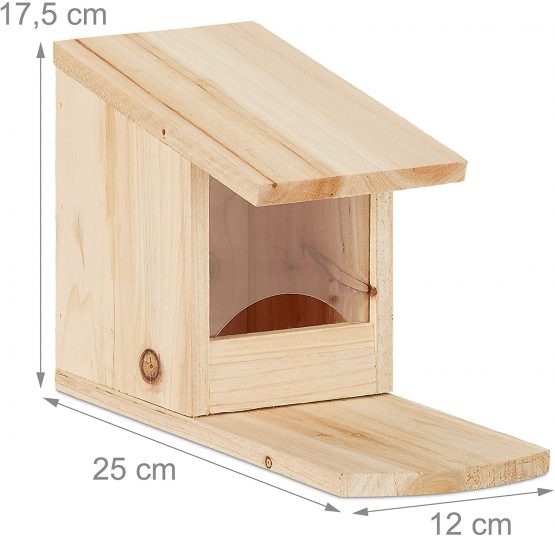 Relaxdays Squirrel Feeder for Placing, Wood, Weather-Resistant, HxWxD: ca 17.5 x 12 x 25 cm, Natural, Green, 25 x 12 x 17.5 cm - Image 4