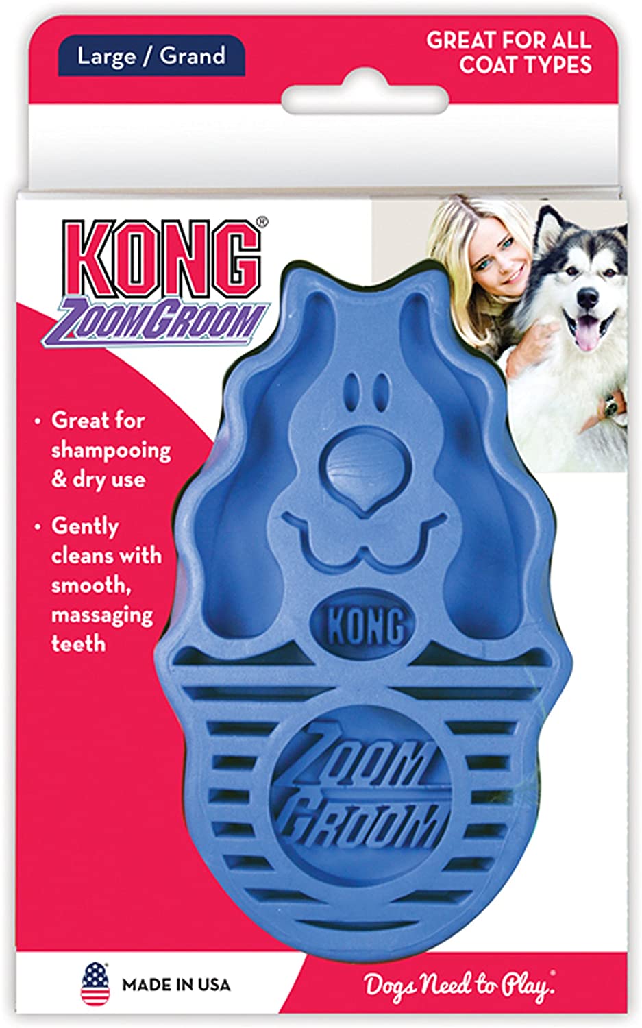 KONG - ZoomGroom - Dog Brush for Grooming and Shampooing - For Large Dogs (Blue) - Image 3