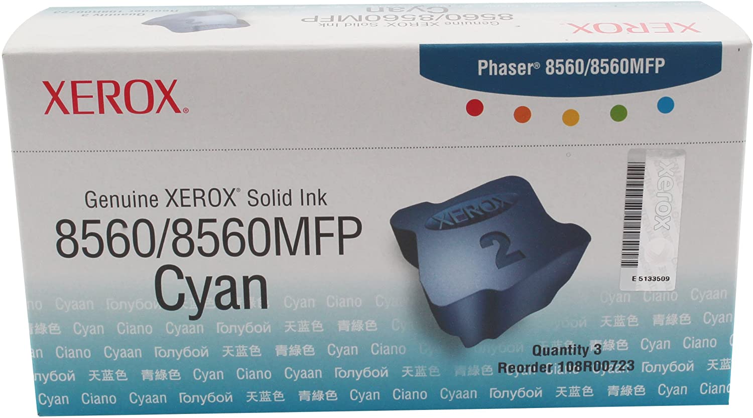 Xerox Phaser 8560/8560 MFP Cyan Solid Ink (3,400 Pages) - 108R00723, 3400 Pages