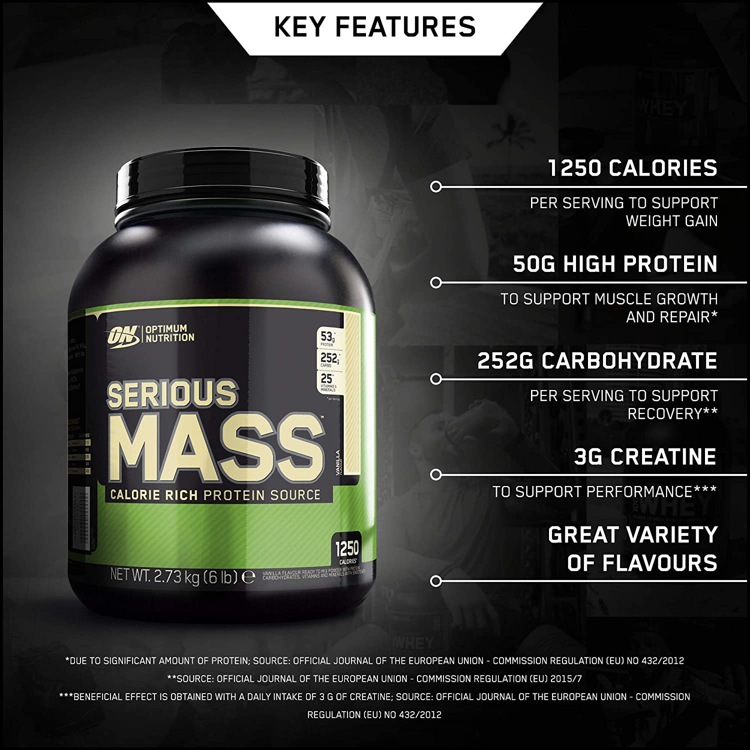 Optimum Nutrition Serious Mass Protein Powder High Calorie Mass Gainer with Vitamins, Creatine and Glutamine, Vanilla - Image 2
