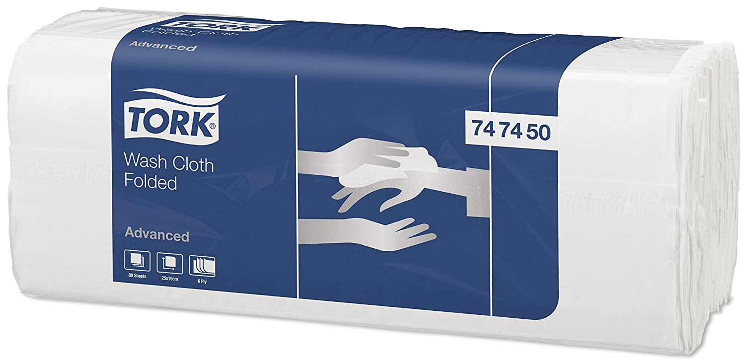 Tork Wash Cloth Advanced Disposable Wash Rag, White, 20 x 80 Cloths (25x19cm) - Image 3