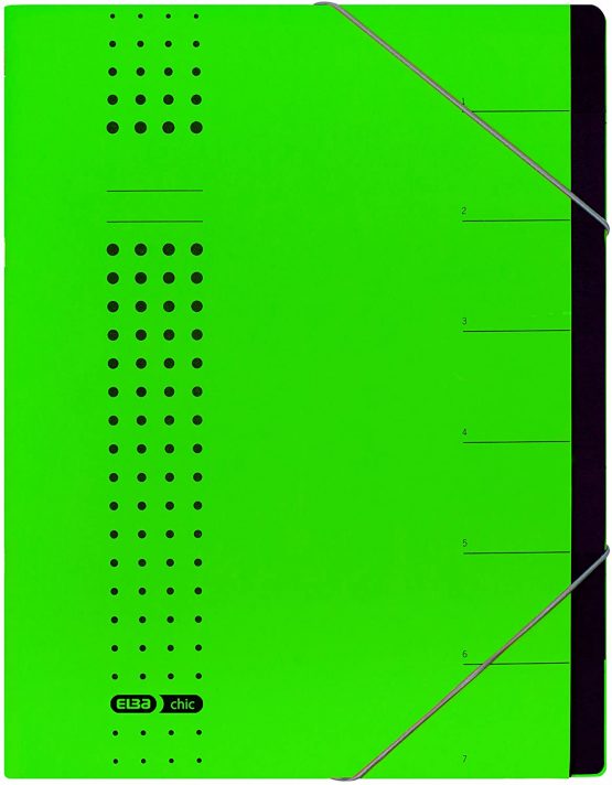 Elba 42495GN Organiser File Elasticated Pages 1-7 Cardboard Green