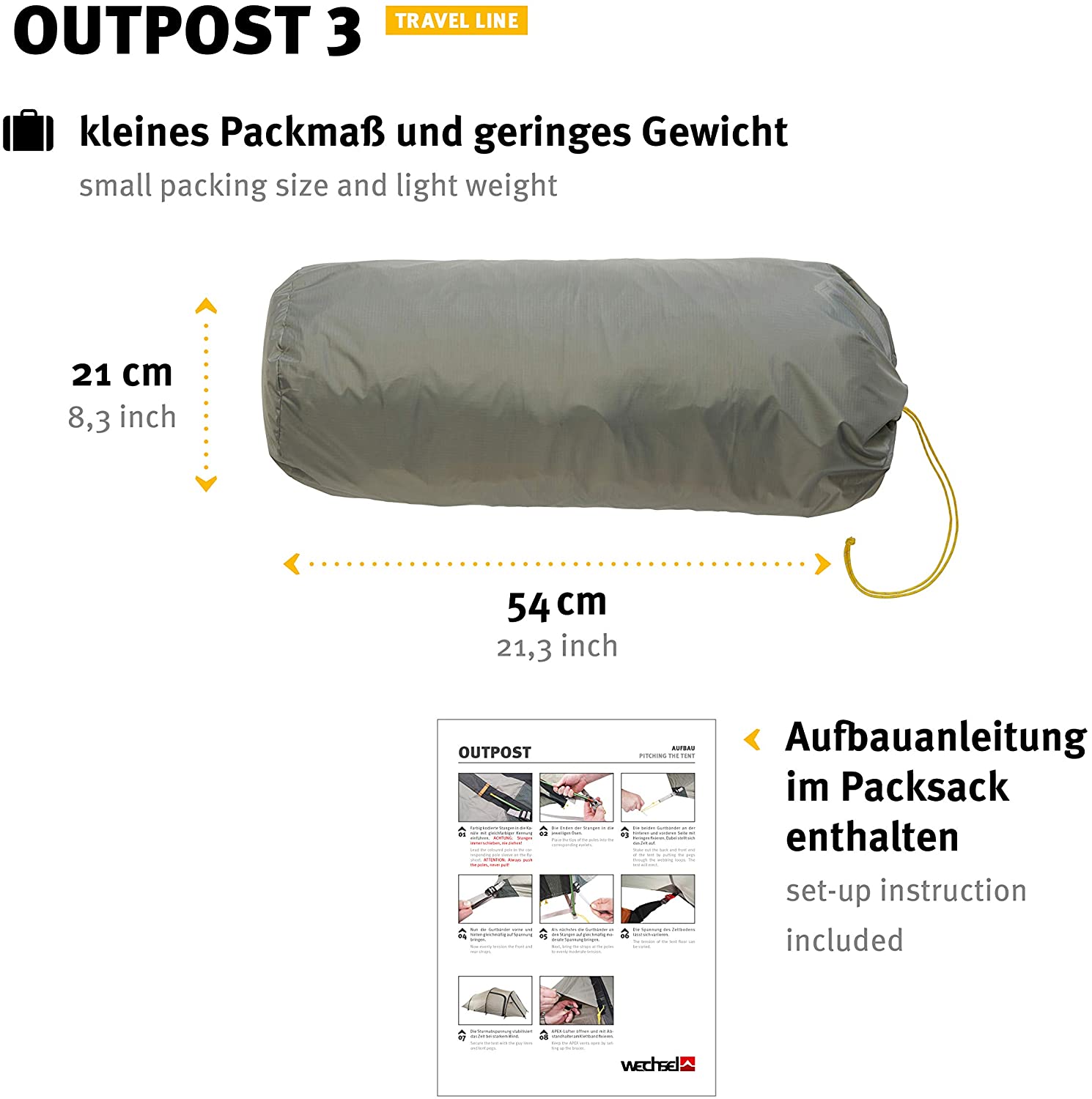 Wechsel tents Tunnel Tent Outpost 3 - Travel Line - Very spacious 3-Person, Oak, standard size - Image 4