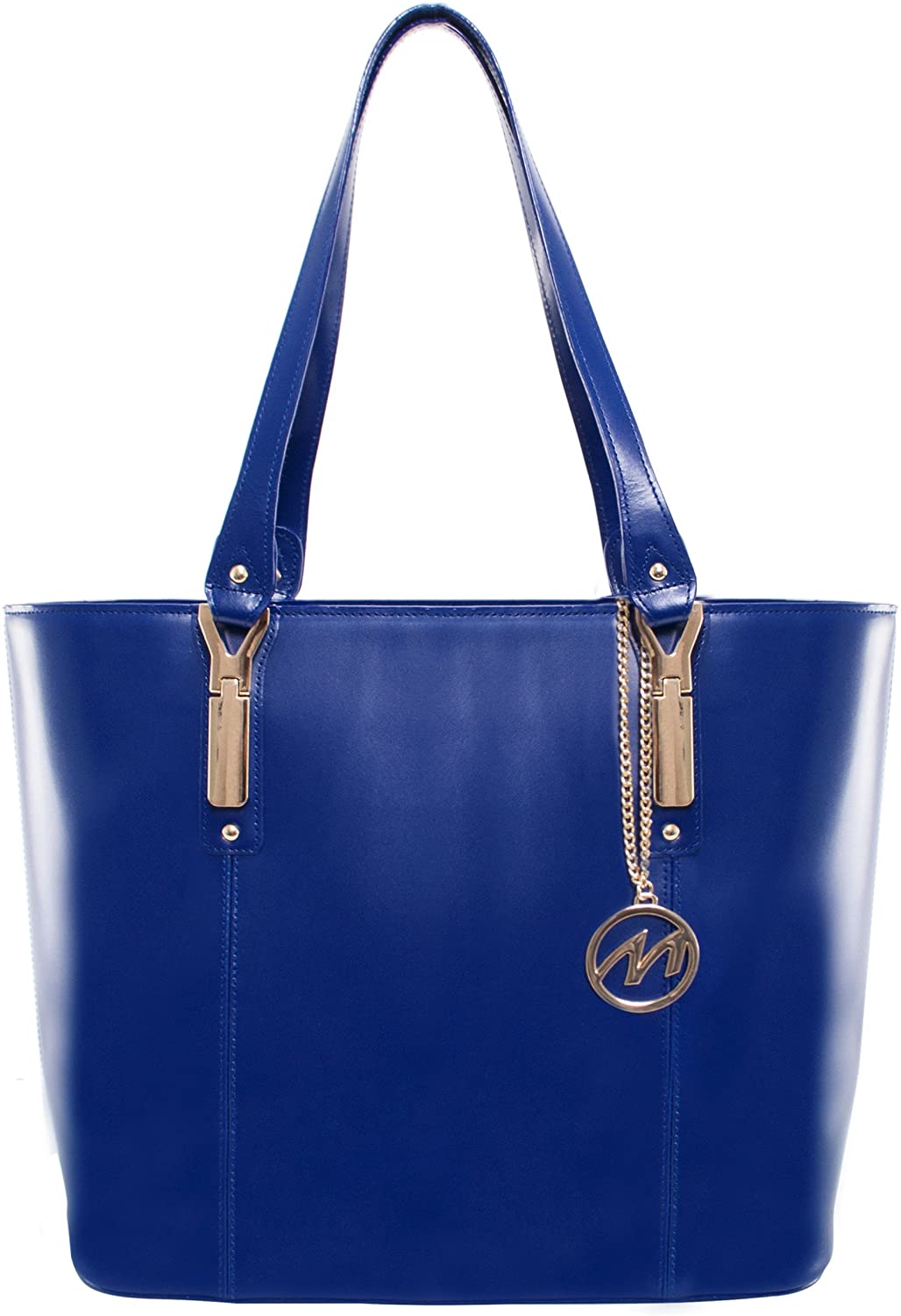 Leather Ladies' Tote with Tablet Pocket, Navy, 14.50"x5"x13" - Image 4