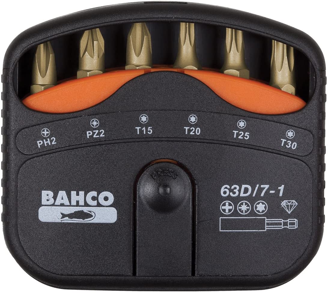 Bahco 63D/7-1 Diamond Bits Set for Phillips/Pozidriv/Torx Screws, Multi-Colour, 7-Piece, Variety pack