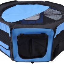 PawHut Fabric Pet Puppy Dog Cat Rabbit Pig Guinea Playpen Play Pen Run L37 x H37cm x D95cm Blue and Black