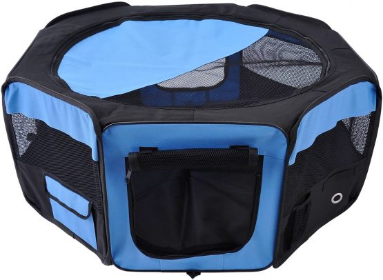 PawHut Fabric Pet Puppy Dog Cat Rabbit Pig Guinea Playpen Play Pen Run L37 x H37cm x D95cm Blue and Black