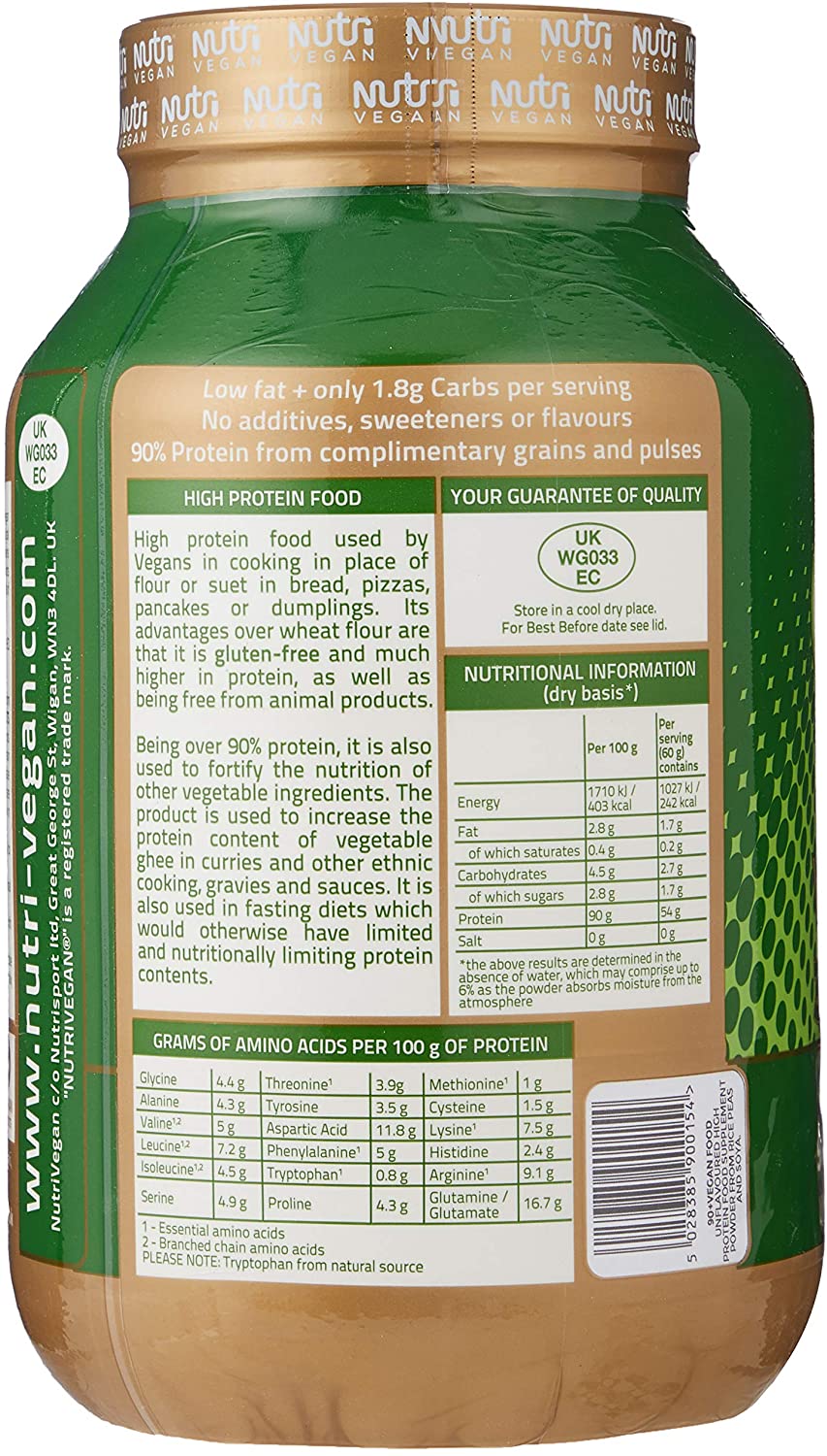 Nutrisport 90+ Protein Vegan Unflavoured 908g, 908 g (Pack of 1) - Image 3