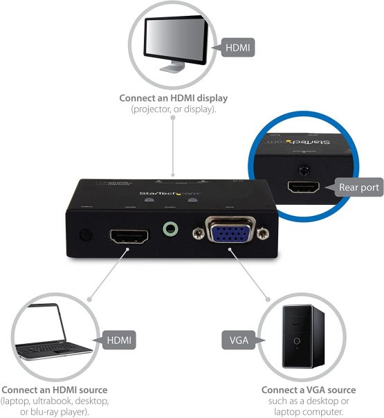 StarTech 2x1 VGA + HDMI to HDMI Switch / Selector Box - 1080p Multi Video Input Automatic Switcher - 2 Computers In 1 Monitor Out (VS221VGA2HD) - Image 4