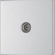BG Electrical FBS60-01 Screwless Flat Plate Single Co-Axial Socket, Brushed Steel