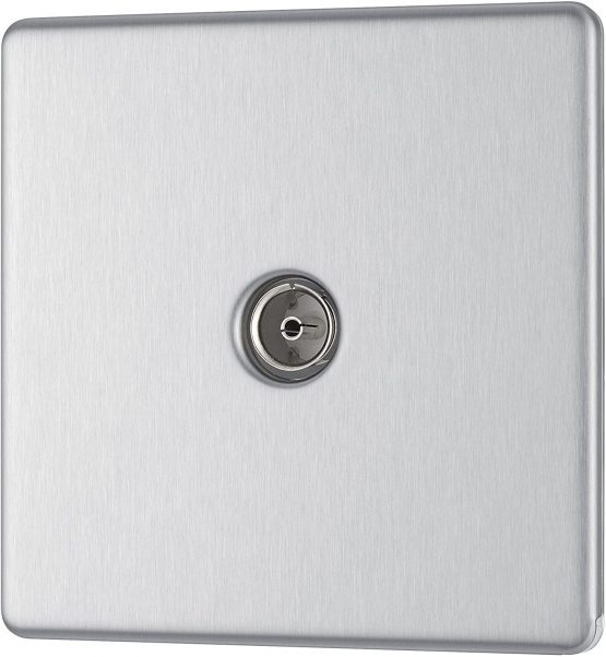 BG Electrical FBS60-01 Screwless Flat Plate Single Co-Axial Socket, Brushed Steel