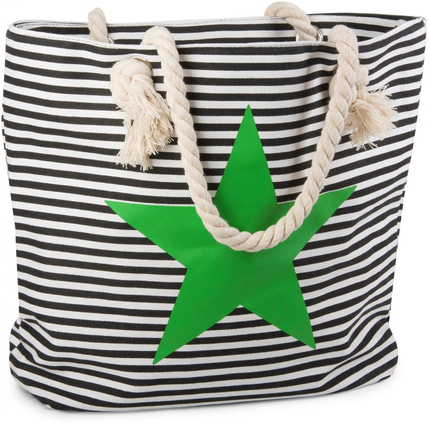styleBREAKER striped look beach bag with star, sling bag, shopper, women 02012037, color:Black-White/Green - Image 2