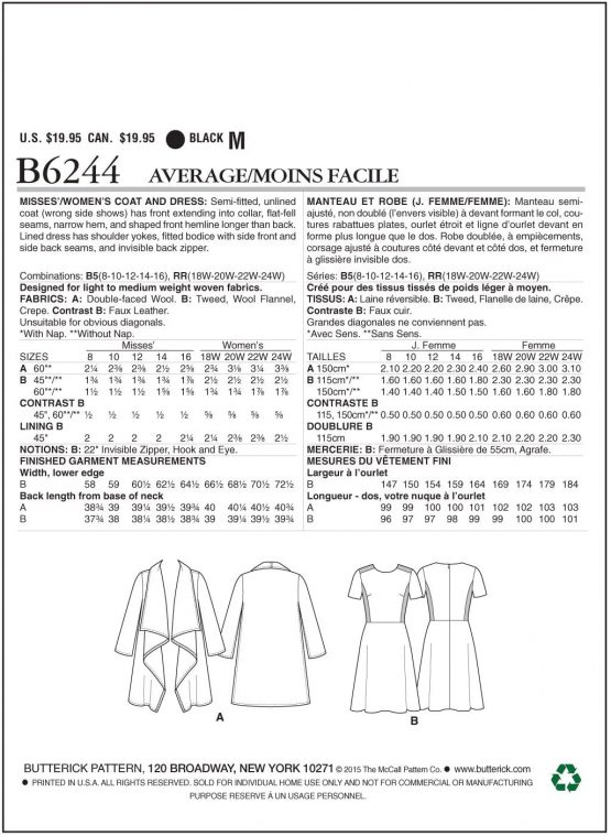 Butterick Patterns 6244 B5,Misses/Women's Coat and Dress,Sizes 8-10-12-14-16 - Image 4