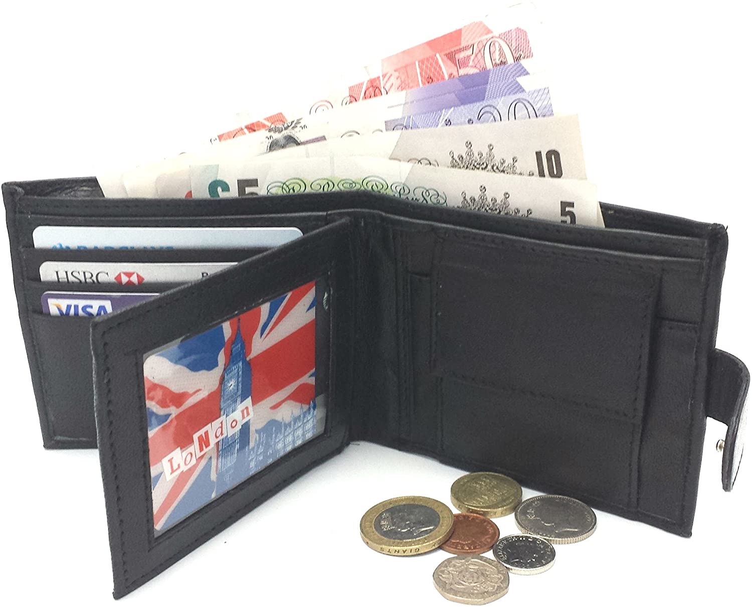 ODS:UK Mens Bifold Coin Leather Wallet Black - Image 2
