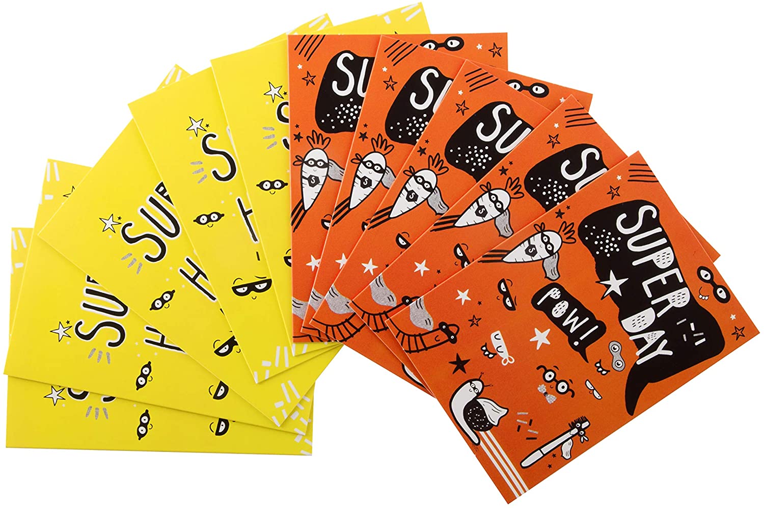 Pack of 10 Birthday Cards for Kids from Hallmark - 2 Fun Cartoon Style Designs, brown|yellow, 13.2cm x 9.5cm