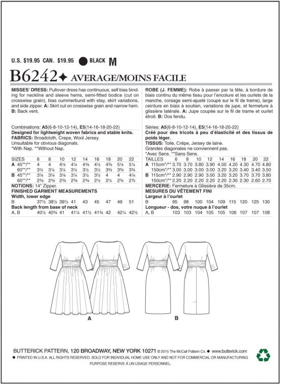 Butterick Patterns 6242 E5,Misses Dress,Sizes 14-16-18-20-22 - Image 4