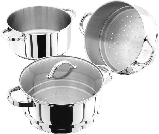 Judge Essentials HX04 Stainless Steel 3 Tier Steamer 22cm, Vented Glass Lid, Integral Casserole Pot, Oven Safe, Induction Ready, 10 Year Guarantee - Image 2