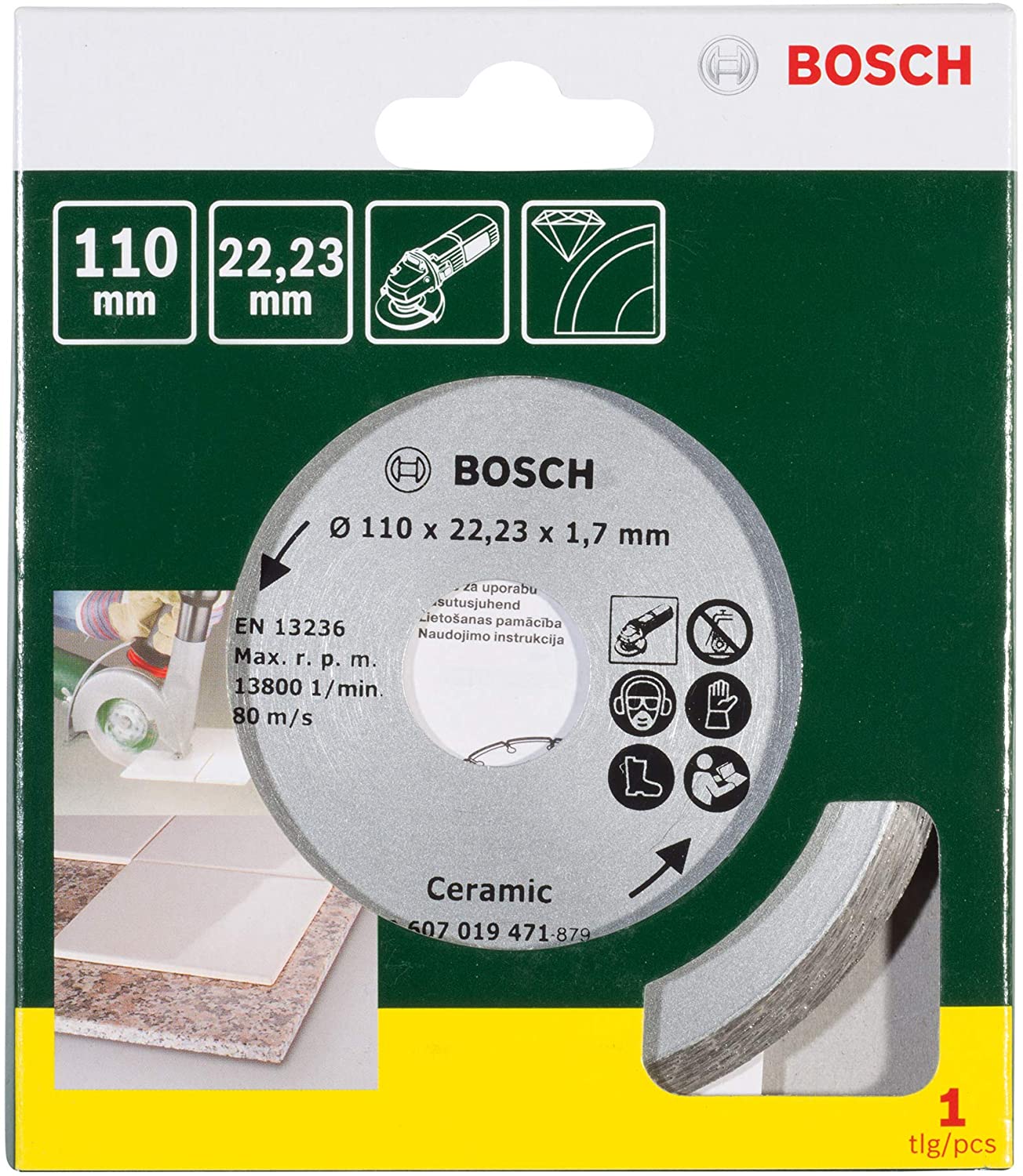 Bosch 2607019471 Diamond Cutting Disc for 110 mm Diameter Tiles, Metallic, Silver - Image 2