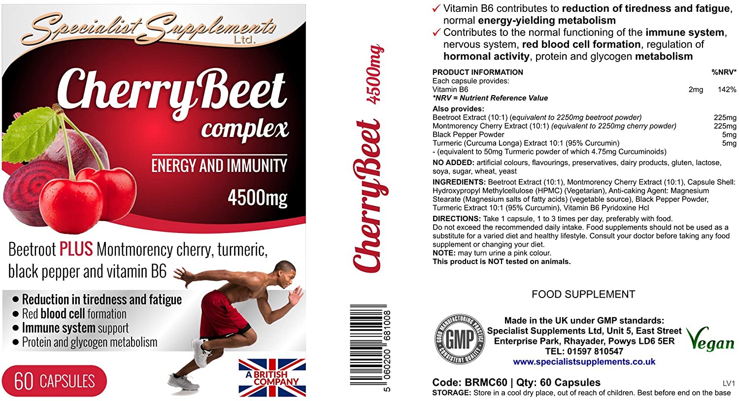 Specialist Supplements CherryBeet Complex 60 Capsules, Red, 60 count (Pack of 1) - Image 2