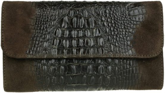 Girly Handbags Italian Suede Leather Croc Plain Clutch Bag - Image 4
