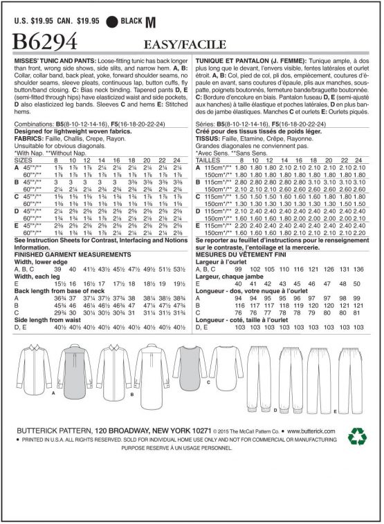 Butterick Pattern 6294 B5,Misses Tunic and Pants,Sizes 8-16, Multicolor, (8-10-12-14-16) - Image 4