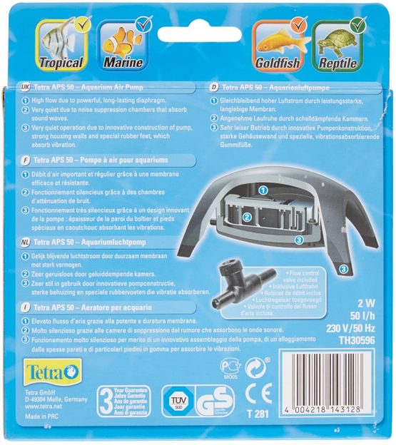 Tetra APS 50 Aquarium air pump Air pump Diaphragm pump for aquariums (very quiet, quiet, powerful, with air control to control the airflow) - Image 3