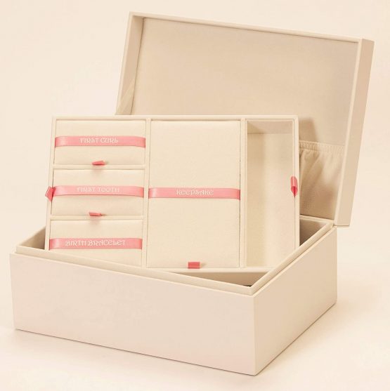 Mele & Co Faux Leather Pink Baby Box, Pink & White, 23 cm x 16.5 cm x 10 cm